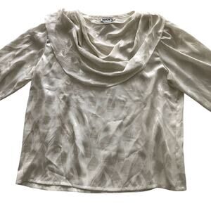 White Secretary Blouse Vintage Abvien Shiny Half Cowl Side Button Collar